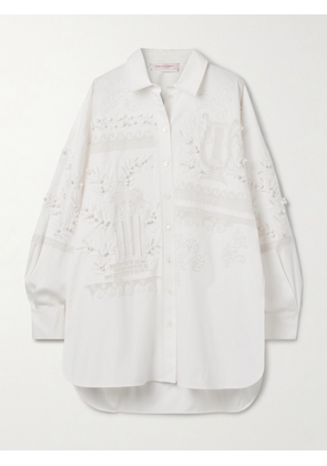 Carolina Herrera - Oversized Embroidered Brushed Cotton-blend Poplin Shirt - White - US0,US2,US4,US6,US8,US10,US12
