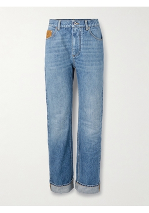 Bottega Veneta - Suede-trimmed High-rise Straight-leg Organic Jeans - Blue - IT36,IT38,IT40,IT42