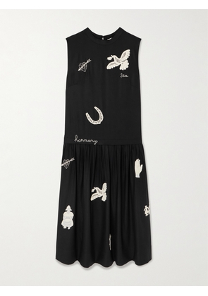 Sea - Ellison Embroidered Twill Midi Dress - Black - x small,small,medium,large,x large