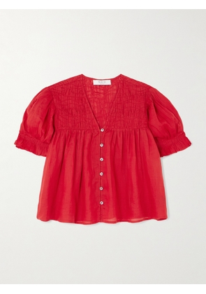 Sea - Imogen Cropped Pleated Ramie-voile Blouse - Red - x small,small,medium,large,x large