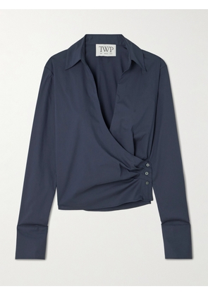 TWP - All Wrapped Up Cropped Cotton-blend Poplin Wrap Shirt - Blue - xx small,x small,small,medium,large,x large