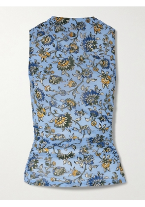 Veronica Beard - Sylviani Ruched Floral-print Stretch-tulle Tank - Blue - x small,small,medium,large,x large
