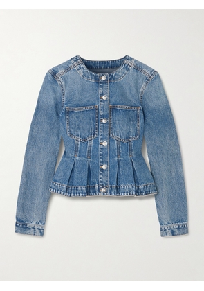 Veronica Beard - Zahara Pleated Denim Peplum Jacket - Blue - x small,small,medium,large,x large