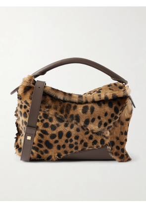 LOEWE - Puzzle Edge Small Leather-trimmed Leopard-print Shearling Shoulder Bag - Animal print - One size