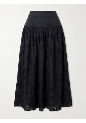 Ulla Johnson - Nalla Pleated Perforated Cotton Midi Skirt - Black - US0,US2,US4,US6,US8,US10,US12