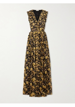 Ulla Johnson - Aida Pleated Ruffled Floral-print Metallic Silk-chiffon Gown - Black - US0,US2,US4,US6,US8,US10,US12