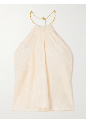 Johanna Ortiz - The Root Embellished Smocked Satin-jacquard Halterneck Top - Ecru - US0,US2,US4,US6,US8,US10,US12