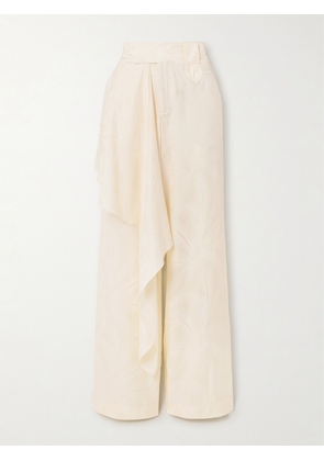 Johanna Ortiz - Calma Draped Satin-jacquard Straight-leg Pants - Ecru - US0,US2,US4,US6,US8,US10,US12