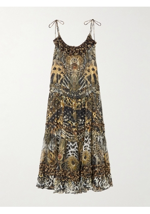 Camilla - Ruffled Tiered Leopard-print Embellished Fil Coupé Midi Dress - Multi - x small,small,medium,large,x large,xx large