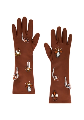 Ulla Johnson Laetitia Embellished Leather Gloves in Brown. Size L. Also in M, S.