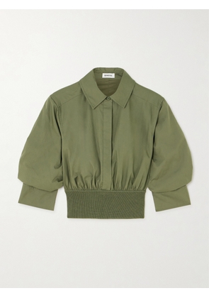 SIMKHAI - Stiles Cropped Gathered Ribbed-knit Trimmed Cotton-poplin Shirt - Green - x small,small,medium,large,x large
