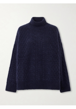 The Elder Statesman - Cable-knit Cashmere And Silk-blend Turtleneck Sweater - Blue - x small,small,medium,large