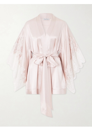 Carine Gilson - Belted Lace-trimmed Silk-satin Robe - Pink - x small,small,medium,large