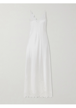 Carine Gilson - Lace-trimmed Floral-embroidered Silk-satin Nightdress - Ivory - x small,small,medium,large
