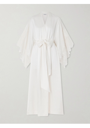 Carine Gilson - Belted Lace-trimmed Silk-satin Kimono - Ivory - small,medium,large