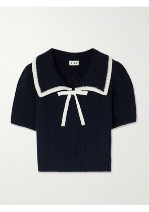 RIXO - Pippa Bow-detailed Two-tone Cotton Sweater - Blue - UK 6,UK 8,UK 10,UK 12,UK 14,UK 16