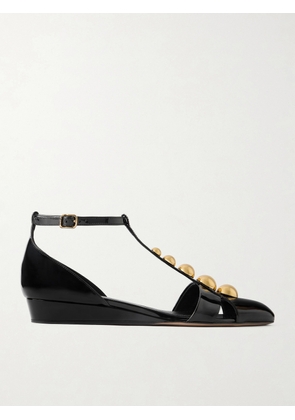 Chloé - Cleia Studded Patent-leather Wedge Sandals - Black - IT35,IT36,IT37,IT38,IT39,IT40,IT41