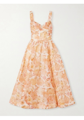 Zimmermann - Rebellion Floral-print Linen And Silk-blend Bustier Midi Dress - Orange - 00,1,2,3,4