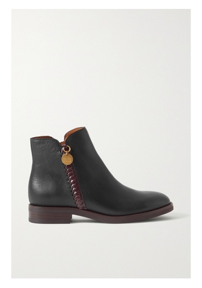 SEE BY CHLOÉ - Louise Whipstitched Leather Ankle Boots - Black - IT35,IT35.5,IT36,IT36.5,IT37,IT37.5,IT38,IT38.5,IT39,IT39.5,IT40,IT40.5,IT41,IT41.5,IT42