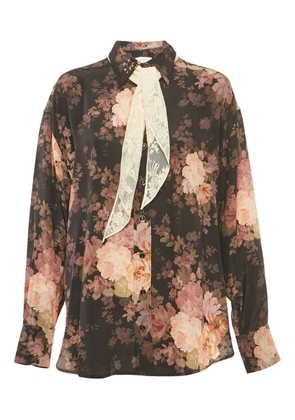 ZIMMERMANN floral-print neck-tie shirt - Black