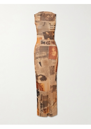 Jean Paul Gaultier - Journal Open-back Printed Mesh Maxi Dress - Neutrals - x small,small,medium,large,x large,xx large