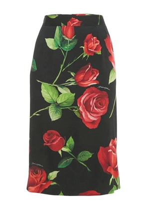 Dolce & Gabbana Pre-Owned rose-print pencil skirt - Black