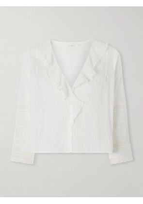 DÔEN - Huguette Ruffled Pleated Lace-trimmed Organic Cotton Blouse - Ecru - xx small,x small,small,medium,large,x large,xx large