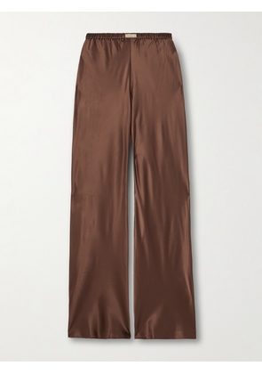 Comme Si - Appliquéd Silk-charmeuse Straight-leg Pants - Brown - x small,small,medium,large,x large