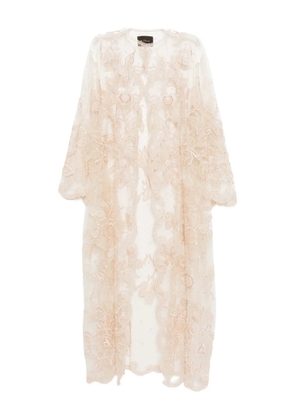 Biyan floral-embroidered tulle coat - Neutrals