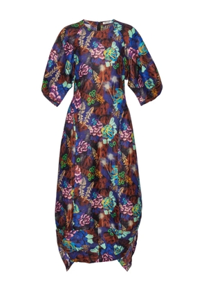 Henrik Vibskov puff-sleeve abstract-print midi dress - Blue