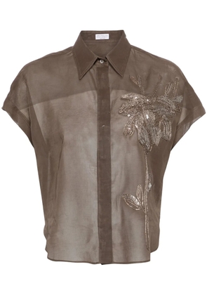 Brunello Cucinelli motif-embroidered semi-sheer shirt - Brown