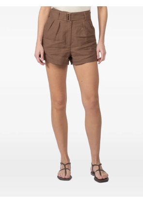 HEVRON belted pleated shorts - Brown