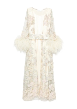 Reem Al Dhaheri floral-lace kaftan set - Neutrals