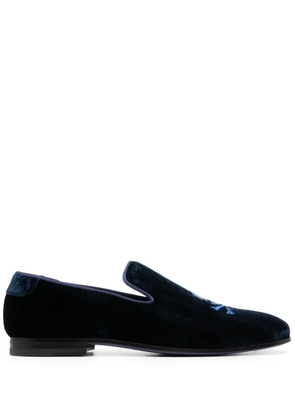 Philipp Plein skull-embroidered velvet loafers - Blue