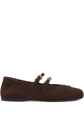 Prada double-buckle suede ballet flats - Brown