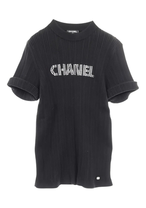 CHANEL Pre-Owned 1986-1988 ribbed-knit short-sleeved T-shirt - Black