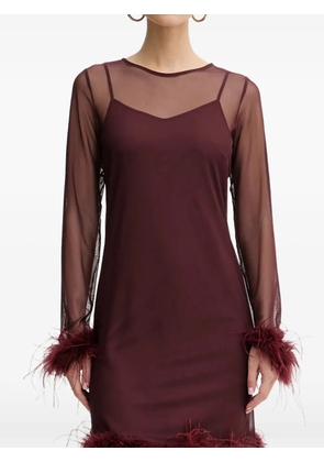 NEVER FULLY DRESSED feather-trim mini dress - Red