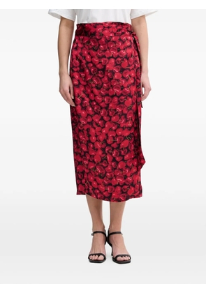 NEVER FULLY DRESSED cherry-print wrap midi skirt - Red