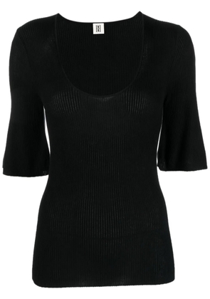 By Malene Birger scoop-neck ribbed-knit T-shirt - Black