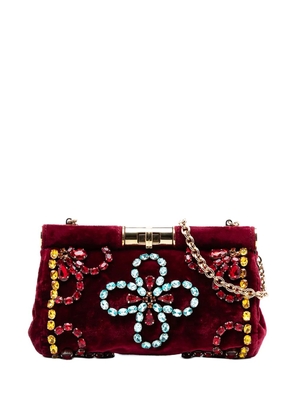 Dolce & Gabbana Pre-Owned 2014 Mini Crystal Embellished Velvet Barrel with Chain shoulder bag - Red