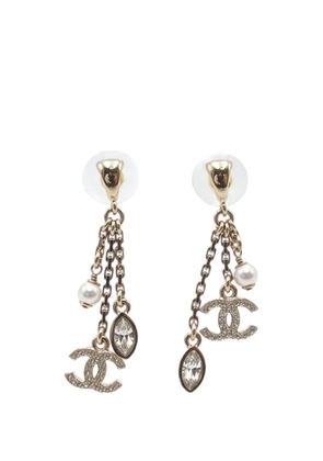 CHANEL Pre-Owned 2024 Gold Plated Faux Pearl and Rhinestone CC Drop Earrings costume earrings