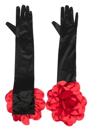 Parlor floral-appliqué satin gloves - Black