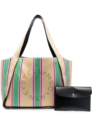Stella McCartney Logo striped woven tote bag - Green