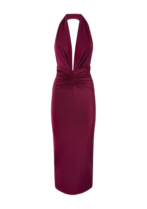 THE ANDAMANE Zendaya halterneck ruched midi dress - Red