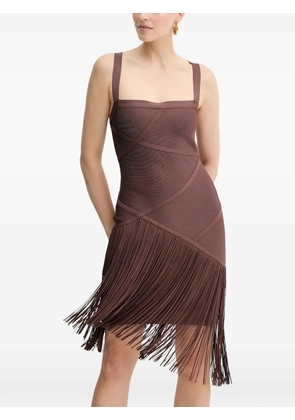 Hervé Léger fringed strap ~mini dress - Brown