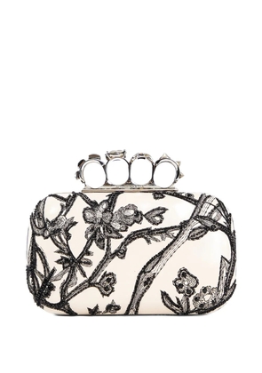 Alexander McQueen mini floral-print knuckle-detail clutch bag - Neutrals