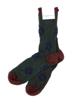 Exquisite J floral-appliqué ribbed socks - Green