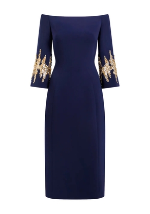 Jenny Packham Aster sequin-embellished off-shoulder midi dress - Blue