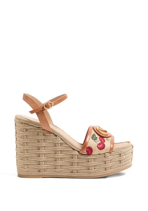 Valentino Garavani VLogo Signature Cherryfic-print wedge sandals - Neutrals