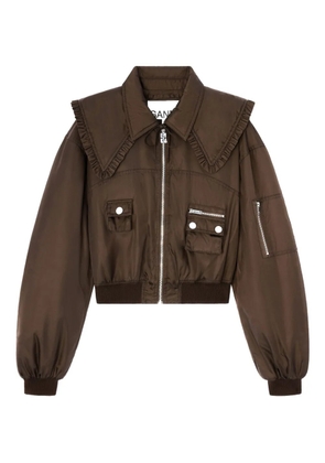 GANNI ruffled-detail bomber jacket - Brown